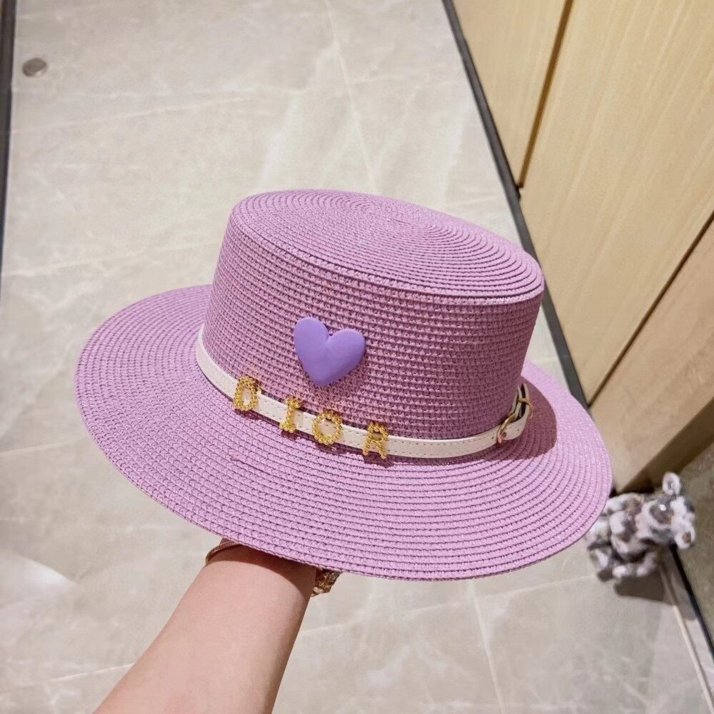 Dior Heart Logo Purple Straw Sun Hat - Picture 3 of 8